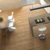 Kitchen showcasing Coverlam countertops and detailed mosaic tile backsplash