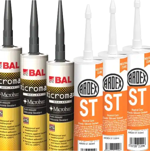 Silicone Sealants displayed in various colors and sizes