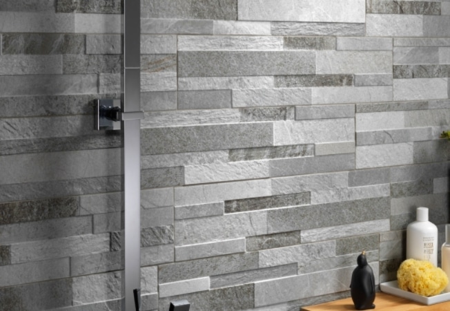 Grey mosaic tile pattern in bathroom by Tile and Stone Gallery