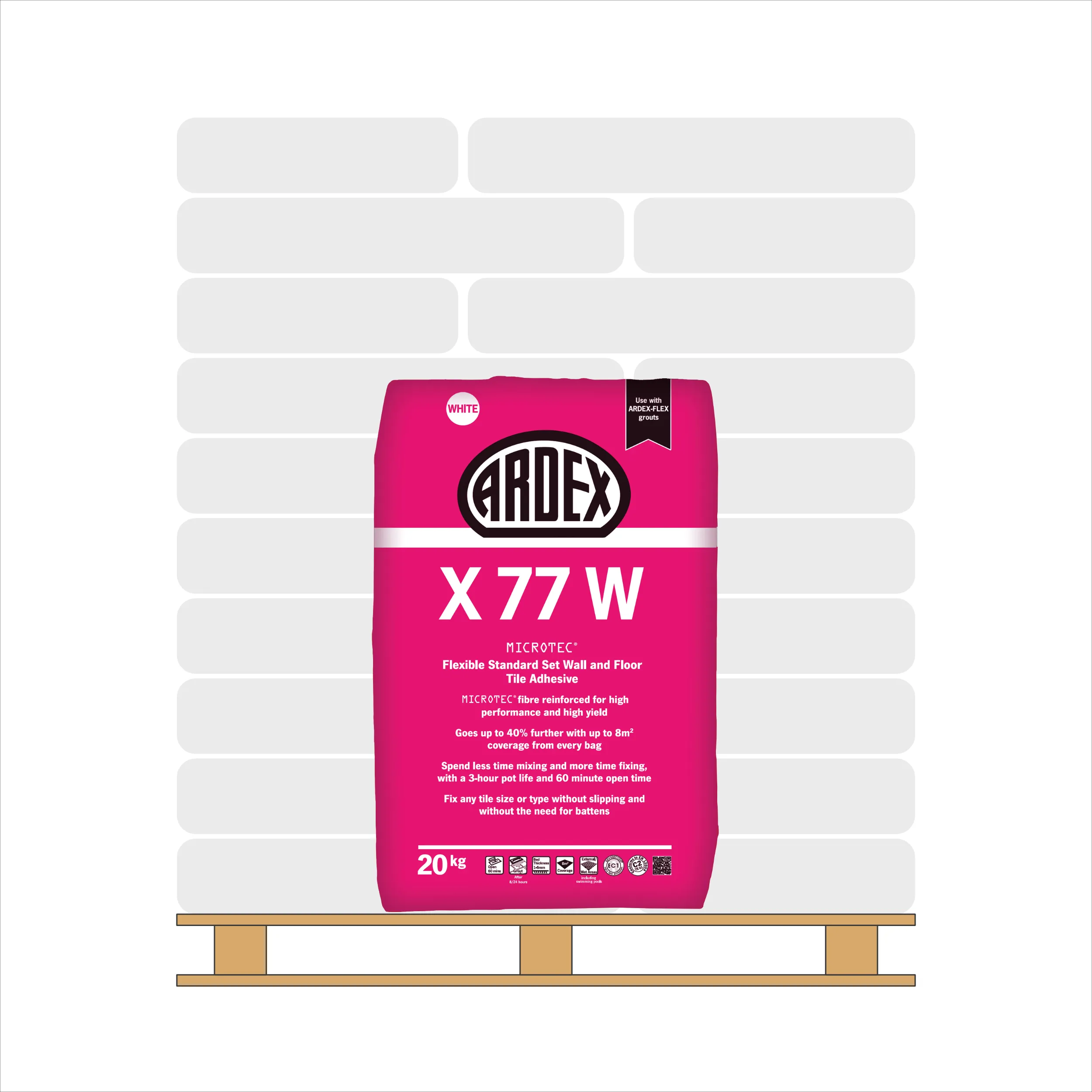 <span style="font-weight:700;color:var(--sale_colour)">FULL PALLET</span> Ardex X 77 W White Tile Adhesive 20kg (50 bags)